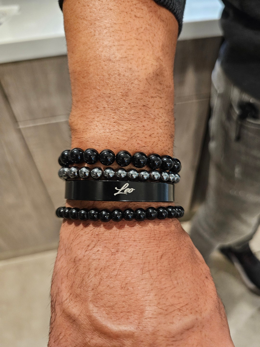 Custom Black Men Bracelet, Custom Bracelet, Personalized Bracelet