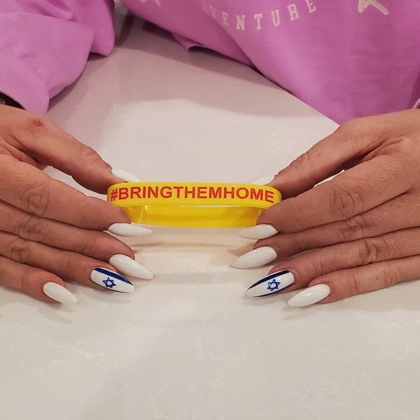 Silicone wristbands with #bringthemhome print on it, Bring Them Home Silicon Band, Hostage Silicon Band, Support Israel Silicon Band.