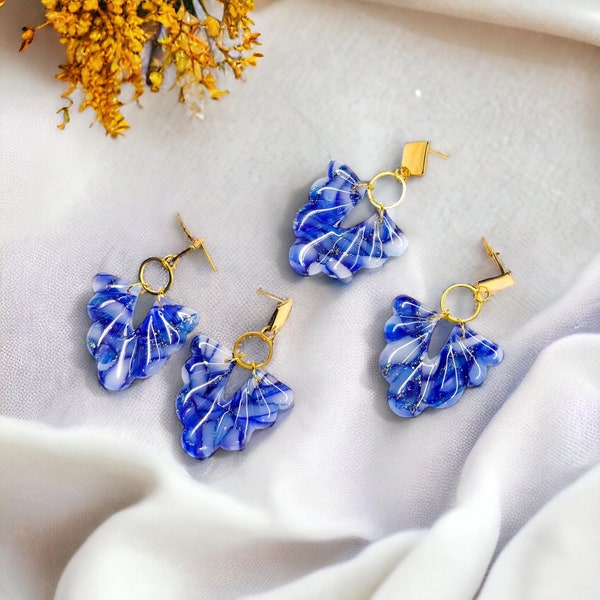 Boucles d'oreilles Hannah bleu  , Boucles d'oreilles en argile polymère, cadeau pour femme, cadeau fête des mèrescadeau fête des mères