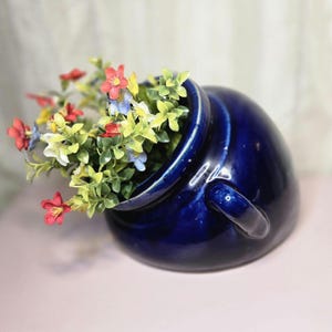 Vintage Jasba West German Pottery Planter | Cobalt Blue Glazed Ceramic Flower Pot with Handles | Mid Century Modern Fat Lava Era Planter
