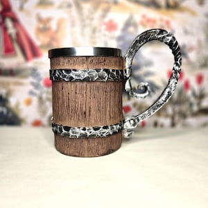 Stainless Steel Resin Coffee Beer Mug Retro Wooden Barrel Drink Gift
