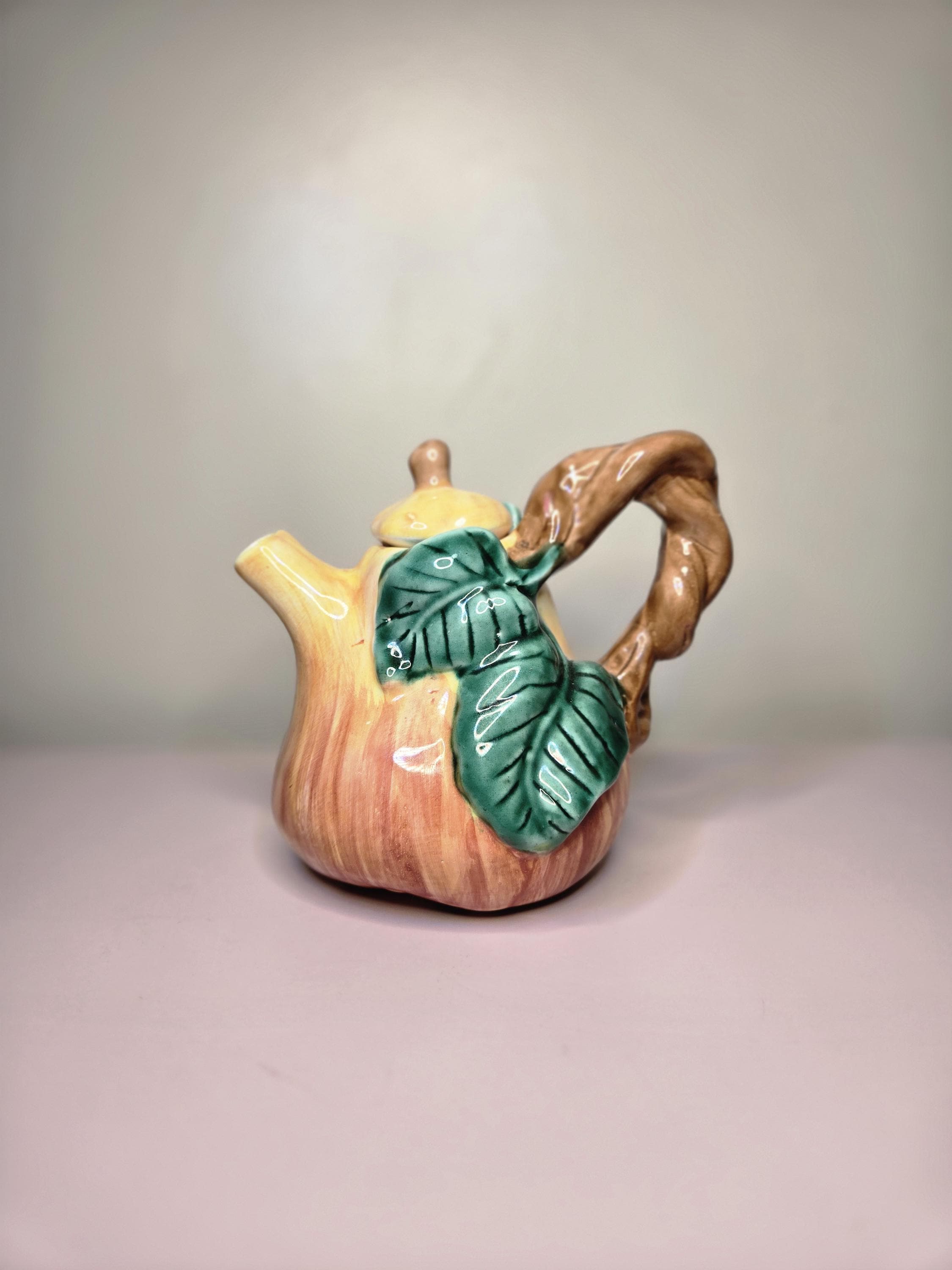Vintage Jay Willfred Majolica Pumpkin Teapot, Andrea by Sadek