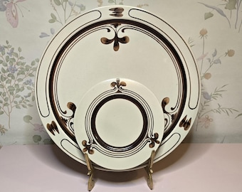 Rosenthal Studio-Linie Germany Handgemalt Plates • Hand Painted Brown Scroll Design • Vintage German Pottery Dinner & Saucer