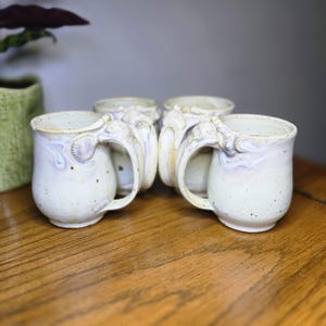 Set of 4 Vintage Studio Art Pottery Mugs by Vince Sansone With Seashell Handles and Pastel Glaze MCM