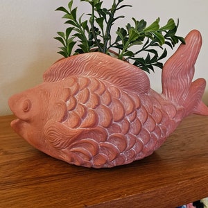 Vintage Terracota Handmade (H.b.d) Red Clay Pottery Koi Goldfish Planter