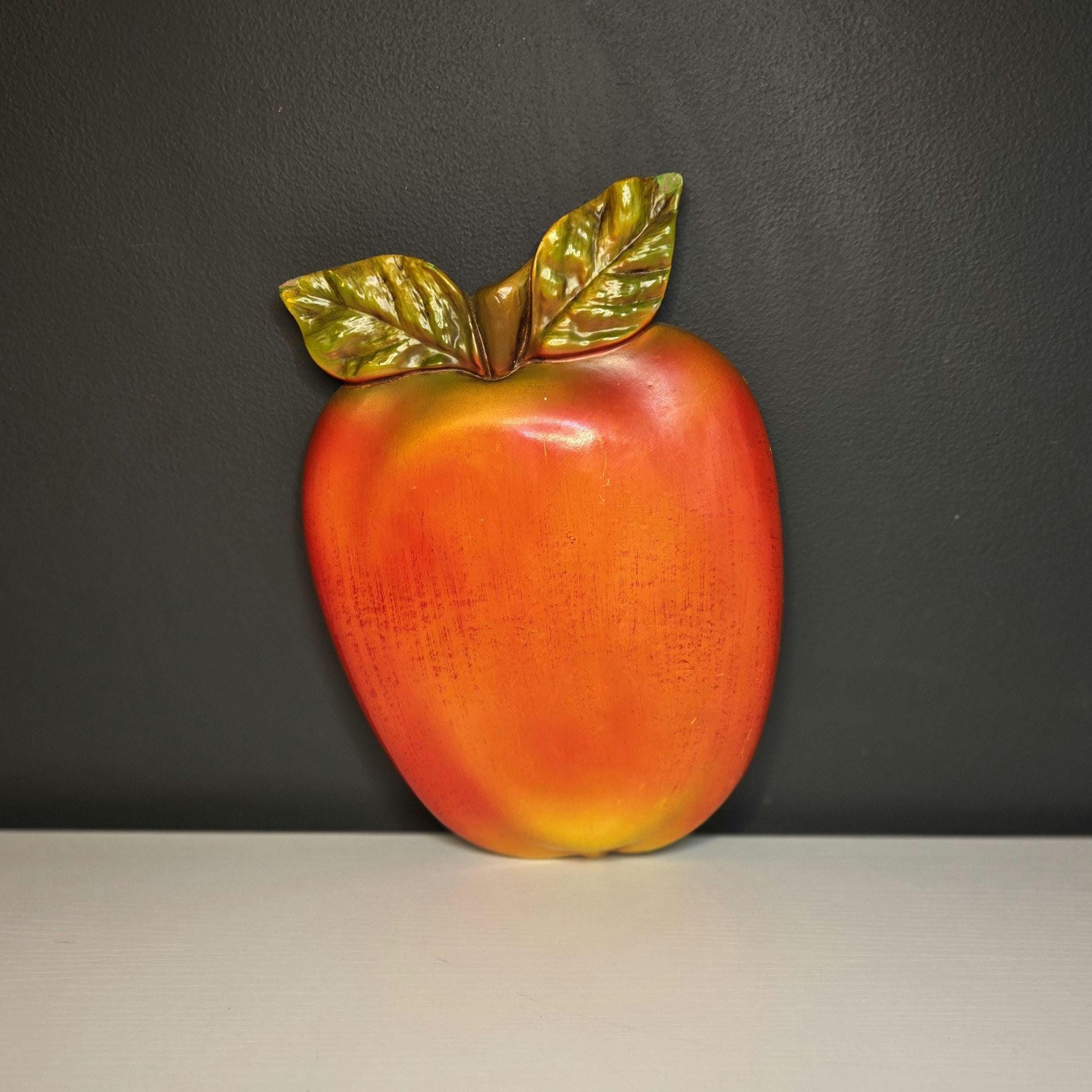 Large Vintage 1960s Kitchy Chalkware Apple Wall Art 1969 Kitchen