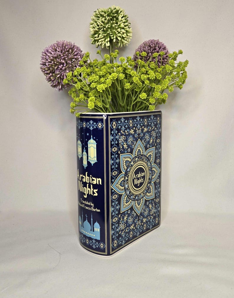 Arabian Nights Ceramic Book Vase | Decorative Faux Book Planter | Steel Mill & Co Ceramic Book Vase image 1