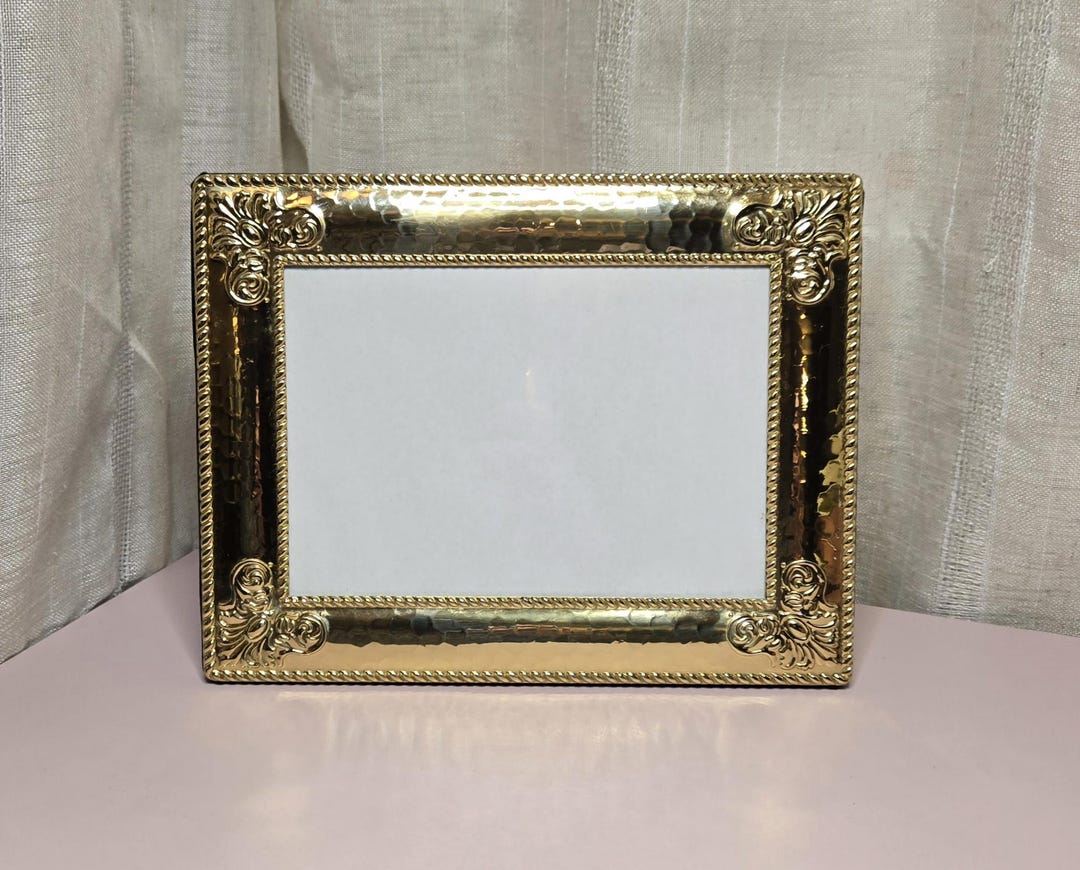 Ornate Gold Picture Frame Fits 5x7 Photo | Vintage Style Embossed Metal ...