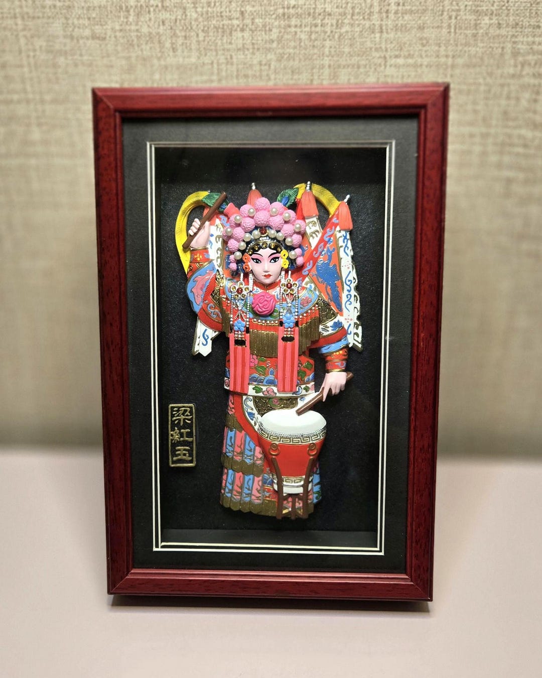 Vintage Chinese Beijing Opera Shadow Box, Liang Hongyu Warrior, Peking ...