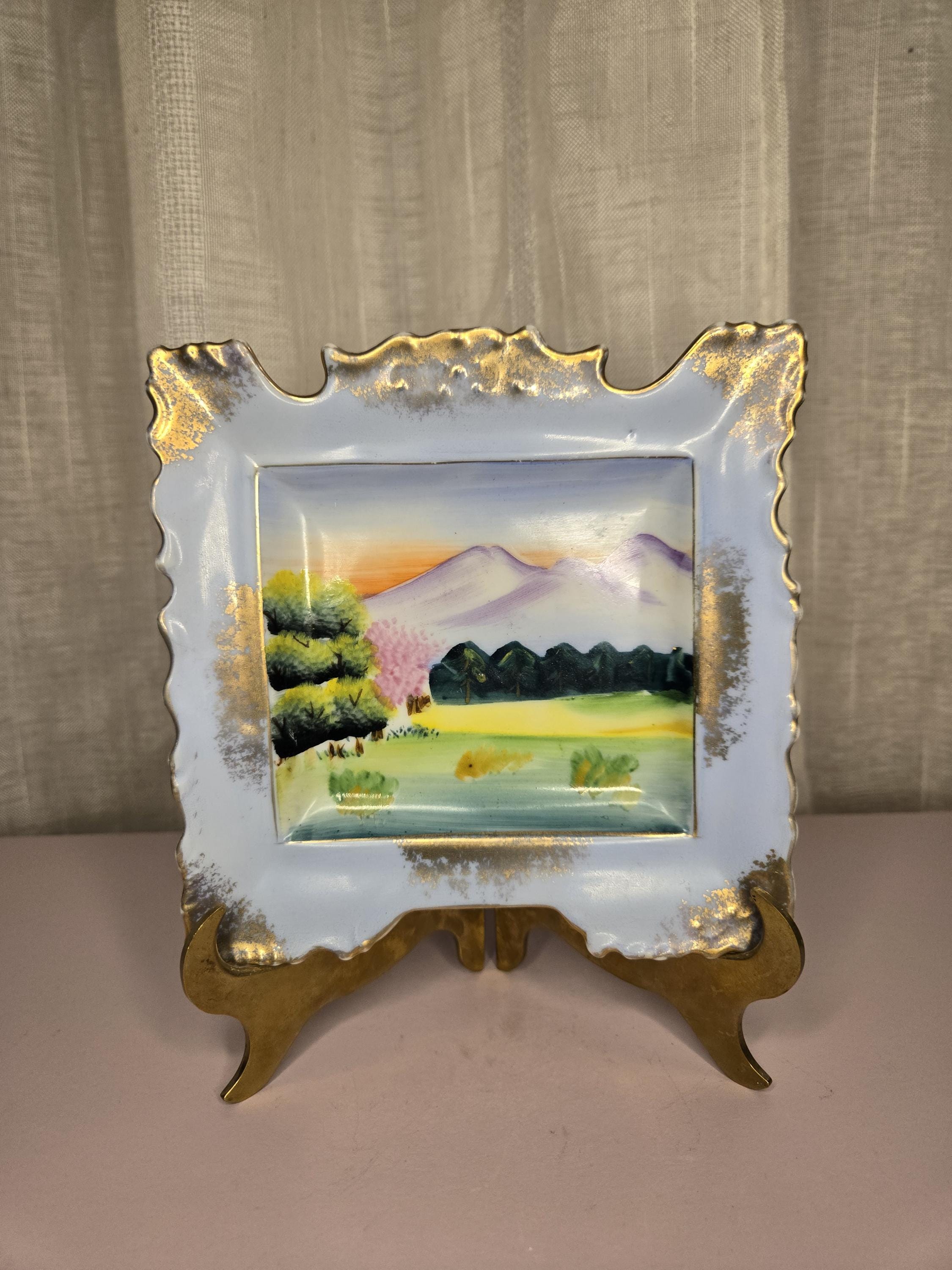 Vintage Porcelain Picture Frame With Miniature Landscape
