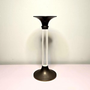 Vintage Lucite and Brass Tall Candlestick Holder MCM