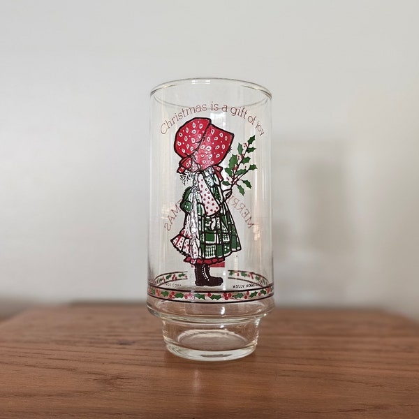 Vintage Holly Hobbie Coca Cola limited edition Christmas/holiday Promo Drinking Glass 5 1/2"