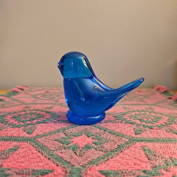 Vintage W. Ward Signed Blue Bird of Happiness  Art Glass Blue Bird