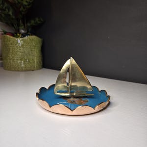 NKlaus 5 Cm Folding Brass Ashtray With Anchor Design - Round Solid Gold Color For Boat, Patio & Maritime Decor
