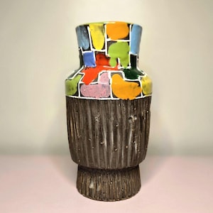 Italian Modern Fratelli Fanciullacci Mosaic Design Pottery Vase by Aldo Londi Bitossi, Italy 1960s
