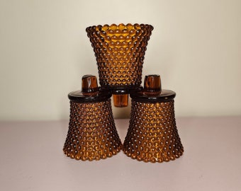 3 Vintage Amber Glass Hobnail Peg Votive Candle Holders
