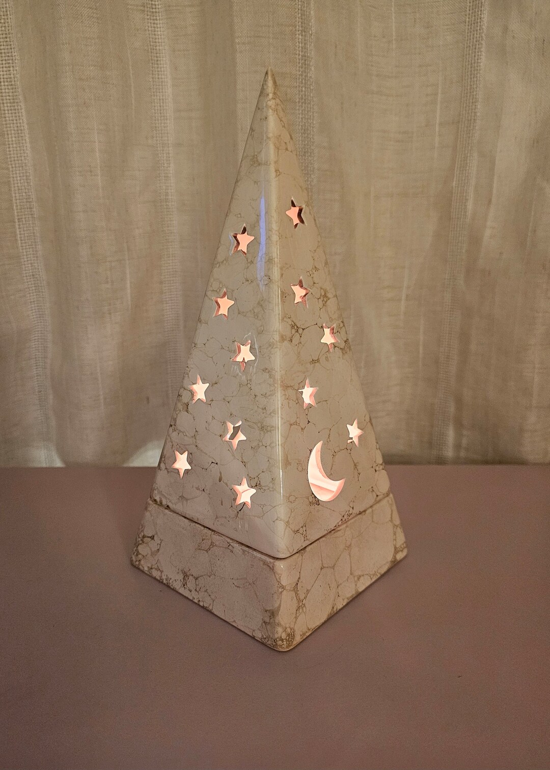 Ceramic Partylite Pyramid Moon and Stars Celeste Tealight Candle Holder