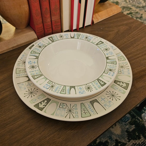 Mid-Century Taylorstone Cathay Dinner Plate and Cereal Bowl Stomic Star Design