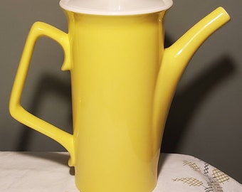 Vintage Modern Mid Century Design Ceramic Retro Yellow Teapot With White Interior