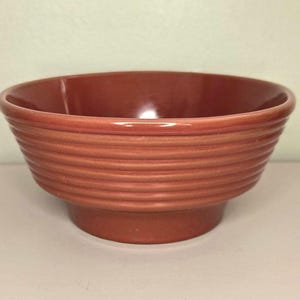 Vintage German Pottery Bowl Brown Ribbed Stoneware Ceramic Kitchen Decor