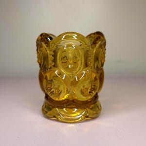 Vintage 1960s MCM L E Smith Moon and Stars Amber Yellow Glass Toothpick Holder