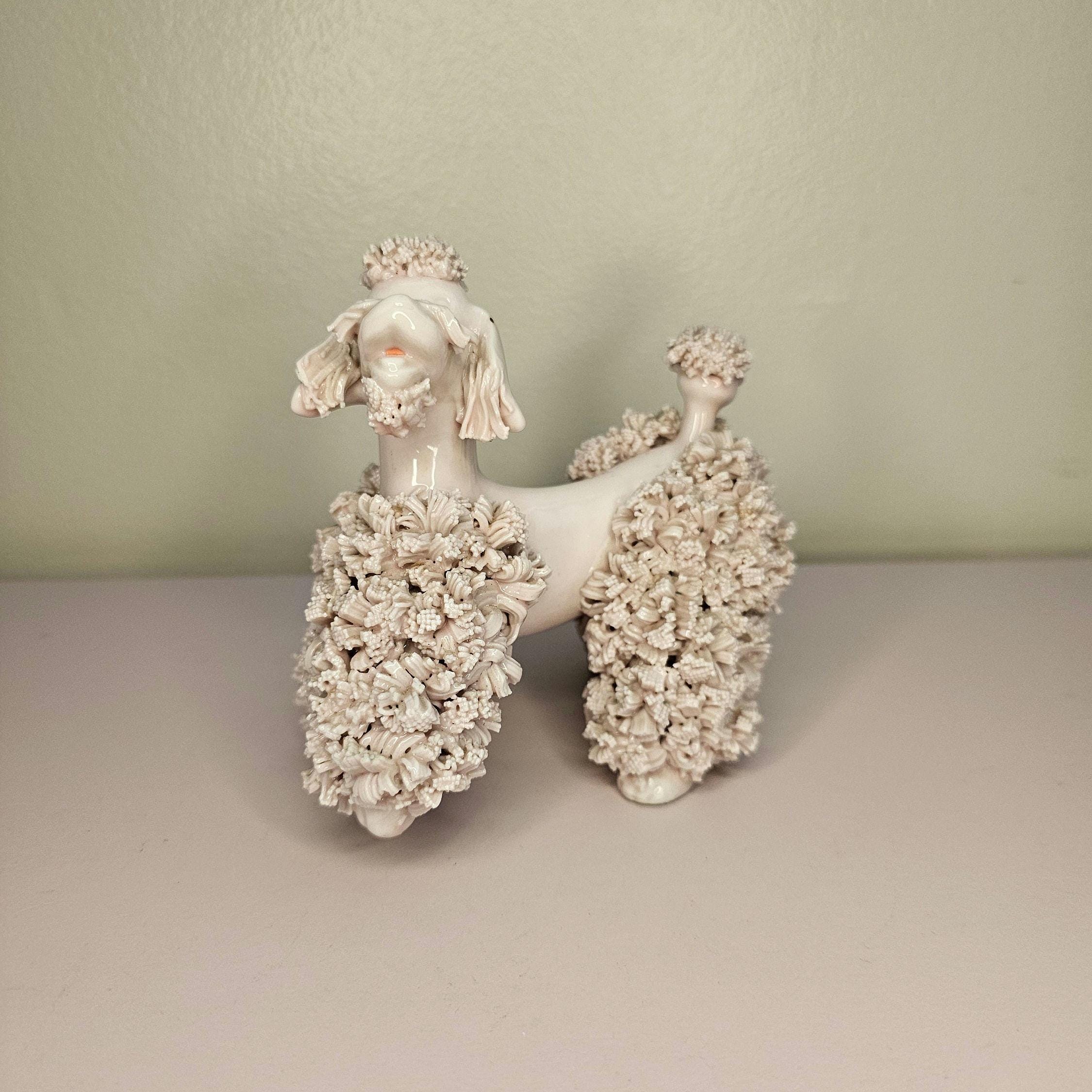 Vintage Pink Spaghetti Poodle Figurine | Mid Century Ceramic