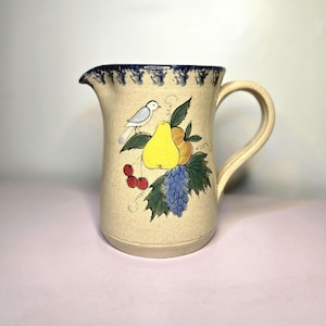 Nancy Anderson Pennsylvania Pottery Fruit/ Bird Pitcher Collectible Signed Art Studio Whimsical Pottery USA