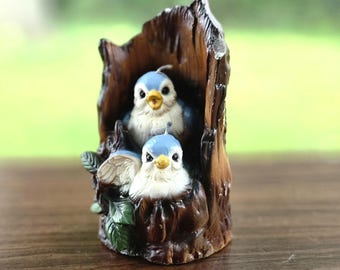 Vintage House of Candles Bluebird Candle | Bird in Tree Stump Novelty Candle | Rustic Woodland Decor | 1990s Gift Shop Candle