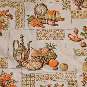 Mid-Century 1960s Orange, Brown and Green Retro Kitchen Decor Details 84 x 44 Tablecloth image 1