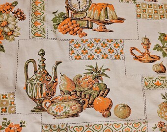 Mid-Century 1960s Orange, Brown and Green Retro Kitchen Decor Details 84" x 44" Tablecloth