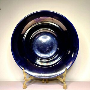 Antique Iridescent Cobalt Blue Bowl 10.5" – C.G.P. Crown Works England – Crackle Glaze Pottery – Deep Blue Lustre Decorative Bowl