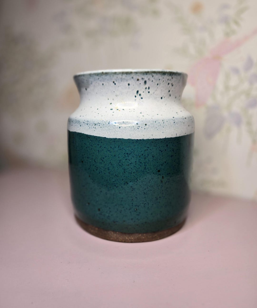 Vintage Studio Pottery Crock Vase Utensil Holder 7.5” Teal Green Drip ...
