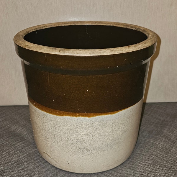 Antique 1800's Stoneware Preserves Crock/Two Tone Brown and Tan Large 9" x 9"