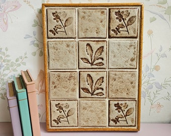 Vintage Handmade Wood Panel With Vintage Tiles Large Trivit, Counter Board MCM tiles