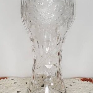 Vintage Etched Cut Glass Corset Vase with Daisy Details Subtle Retro Vibes