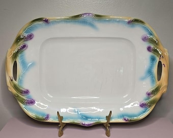 Williams Sonoma Majolica Asparagus Serving Tray, Italian Ceramic Platter, Hand Painted Vegetable Serving Plate, Farmhouse Kitchen Decor 16"