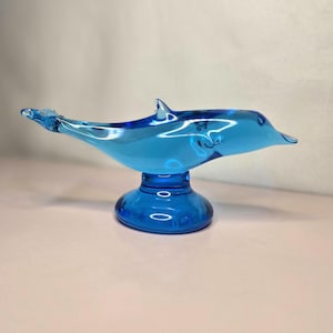 Signed Ron Ray Art Glass Dolphin Figurine, Blue Hand Blown Glass Dolphin Sculpture, Studio Art Glass Animal, Vintage Dolphin Collectible