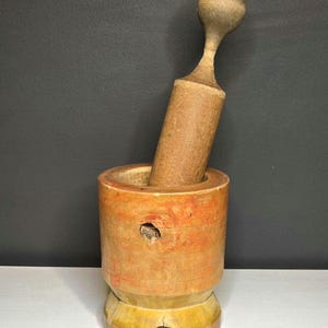 Primitive Handmade / Wood Carved Morter Pedestal Primitive Kitchen Gadgets Farmhouse Kitchen