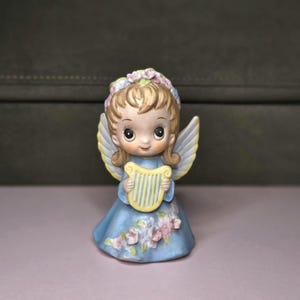 Vintage Josef Originals Color Me Heavenly Angel with Harp Figurine Kitsch Figurine