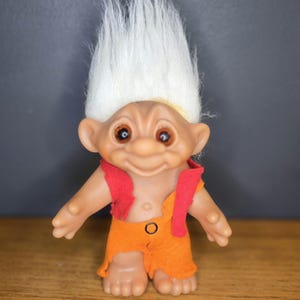 Vintage 1977 Thomas Dam TROLL - 6&quot; Doll - Made in Denmark White Hair Brown Eyes