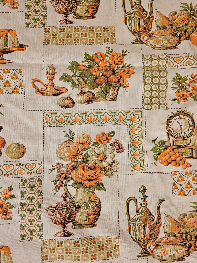 Mid-Century 1960s Orange, Brown and Green Retro Kitchen Decor Details 84 x 44 Tablecloth image 2