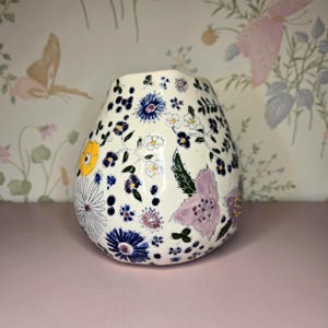 Anthropologie Windswell Vase by Dorotea Hand Painted Floral Ceramic Vase Boho Cottagecore Home Decor 5" image 1