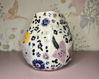 Anthropologie Windswell Vase by Dorotea Hand Painted Floral Ceramic Vase Boho Cottagecore Home Decor 5"
