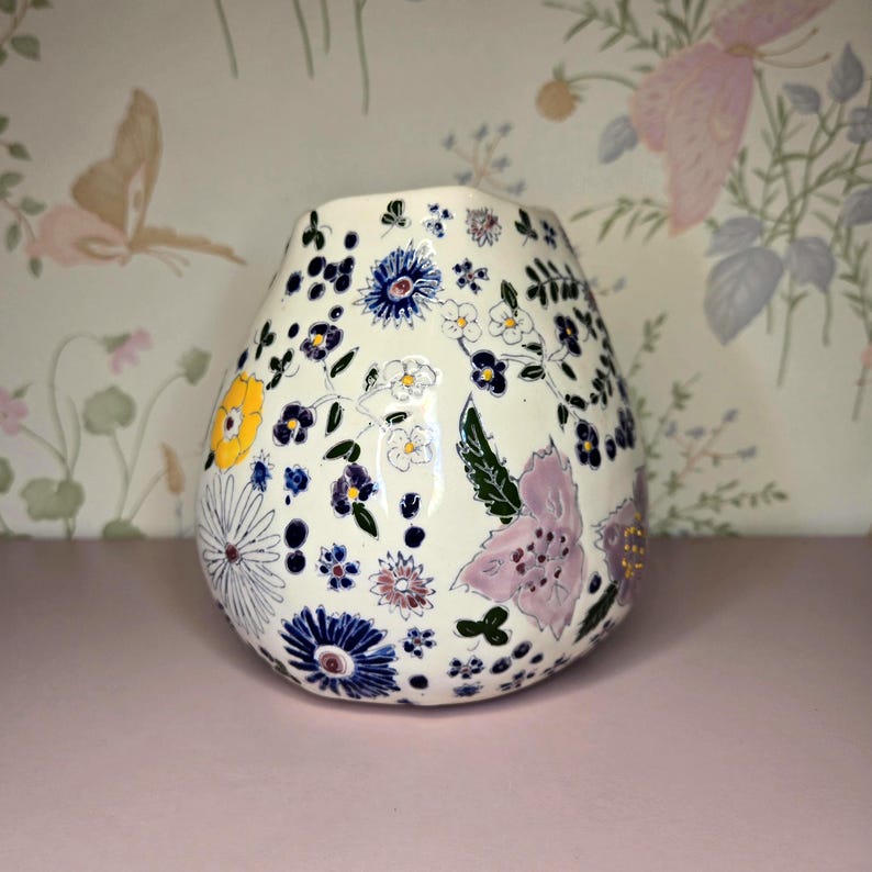 Anthropologie Windswell Vase by Dorotea Hand Painted Floral Ceramic Vase Boho Cottagecore Home Decor 5" image 1