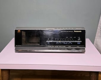 Vintage Panasonic TRF-438P Desktop Television Clock Radio Black White CRT TV  Alarm Clock Radio 1984 Japan