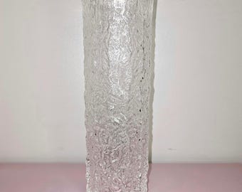 MCM IITTALA, Whitefriars Sweeden Style Vase Bark Textured Glass 12" Tall