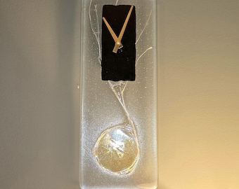 Nina Cambron Signed Fused Art Glass Wall Clock 16" Abstract Modern Iridescent Signed