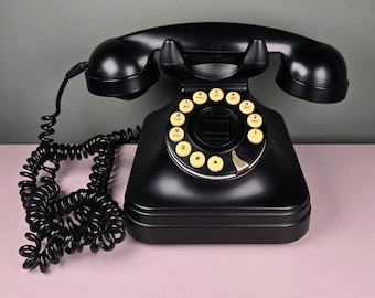 Pottery Barn Grand Phone Flash Redial Vintage Black Touch Tone Telephone Retro 1950s Style Desk Phone