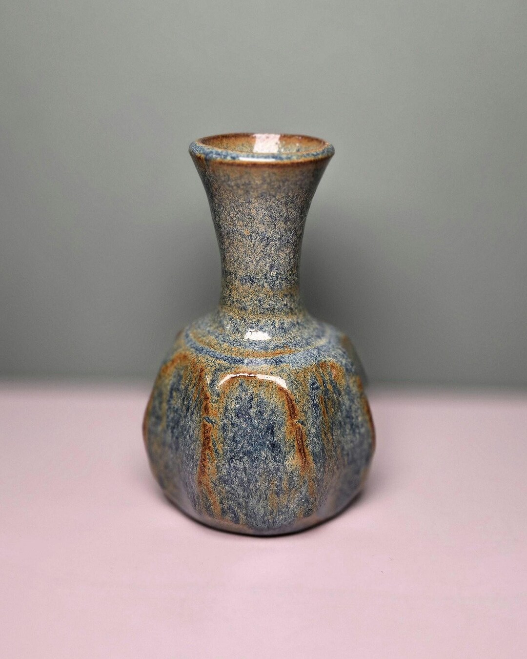 Vintage Studio Pottery Bud Vase Blue Drip Glaze Ceramic Vase Signed Jug ...