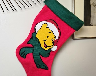 Vintage Disney Winnie the Pooh Christmas Stocking | Classic Felt Holiday Stocking | Disney Pooh Santa Stocking | Christmas Decor | 16" Long